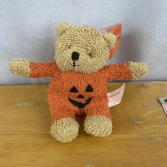 Vintage 4" RUSS BERRIE TERRY BEAR MINI pumpkin Stuffed Plush BEAN BAG - Picture 1 of 7